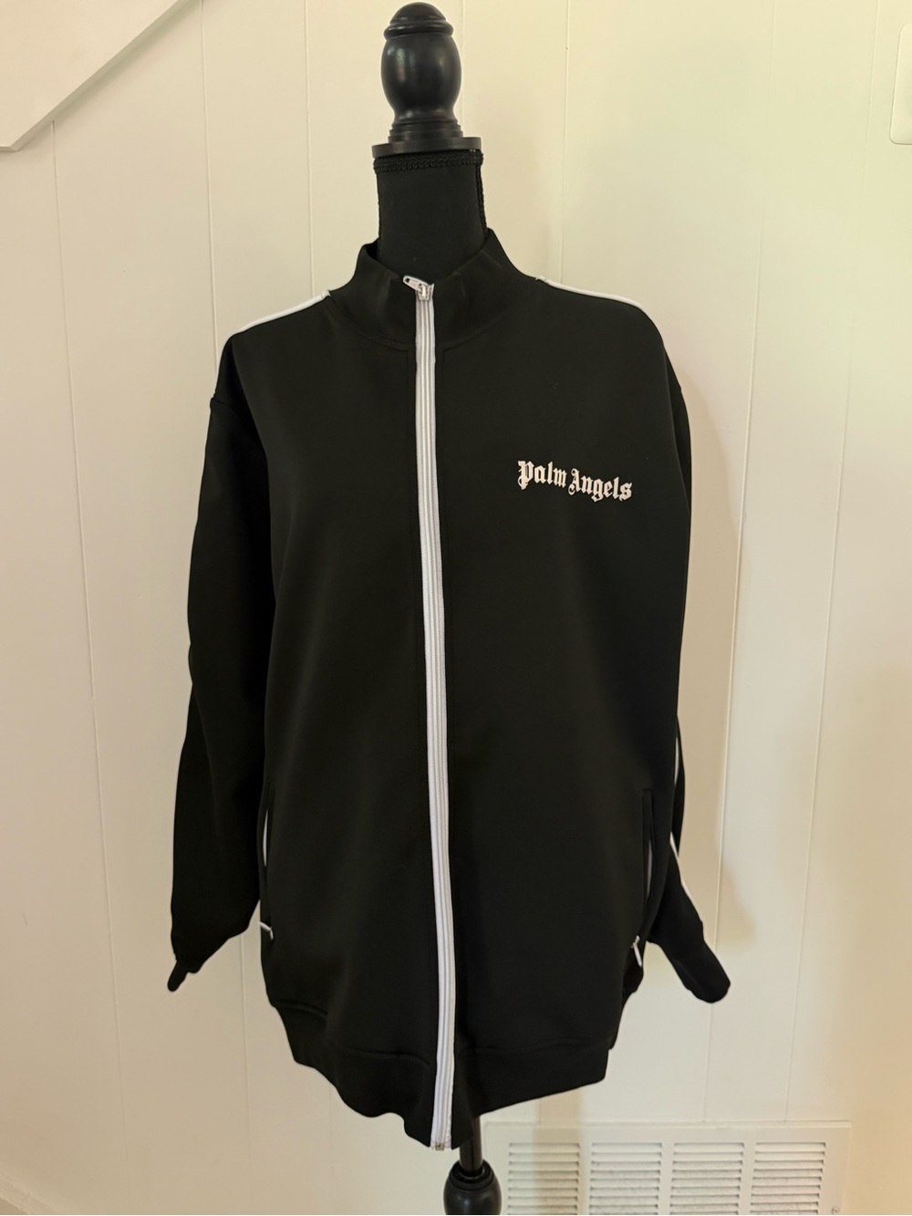 Palm Angels Black Track Jacket with White Zip and Trim